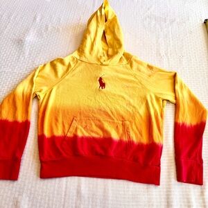 Polo Ralph Lauren Tie Dye Ombre Hoodie Youth XL 16 Yellow Red Cotton
